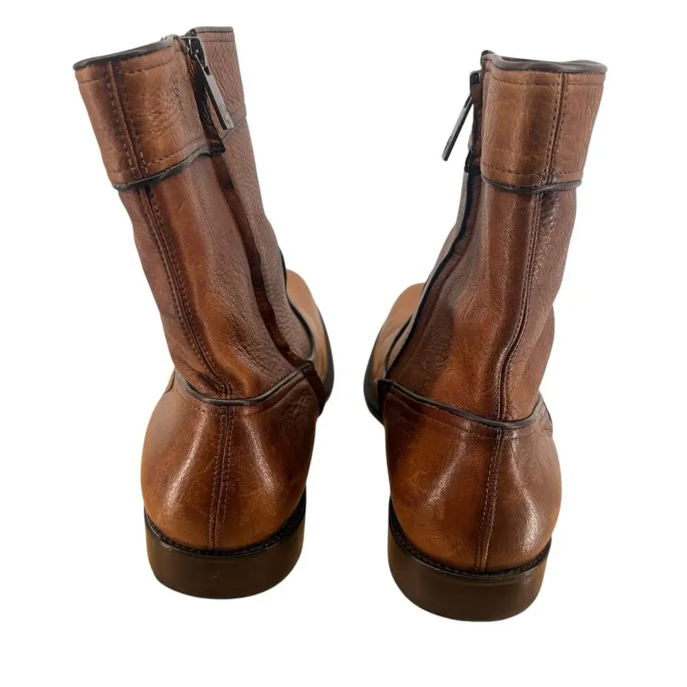 Franco Cuadra Brown Genuine Deerskin Pebbled Leather Zip-Up Ankle Boot Sz 28.5